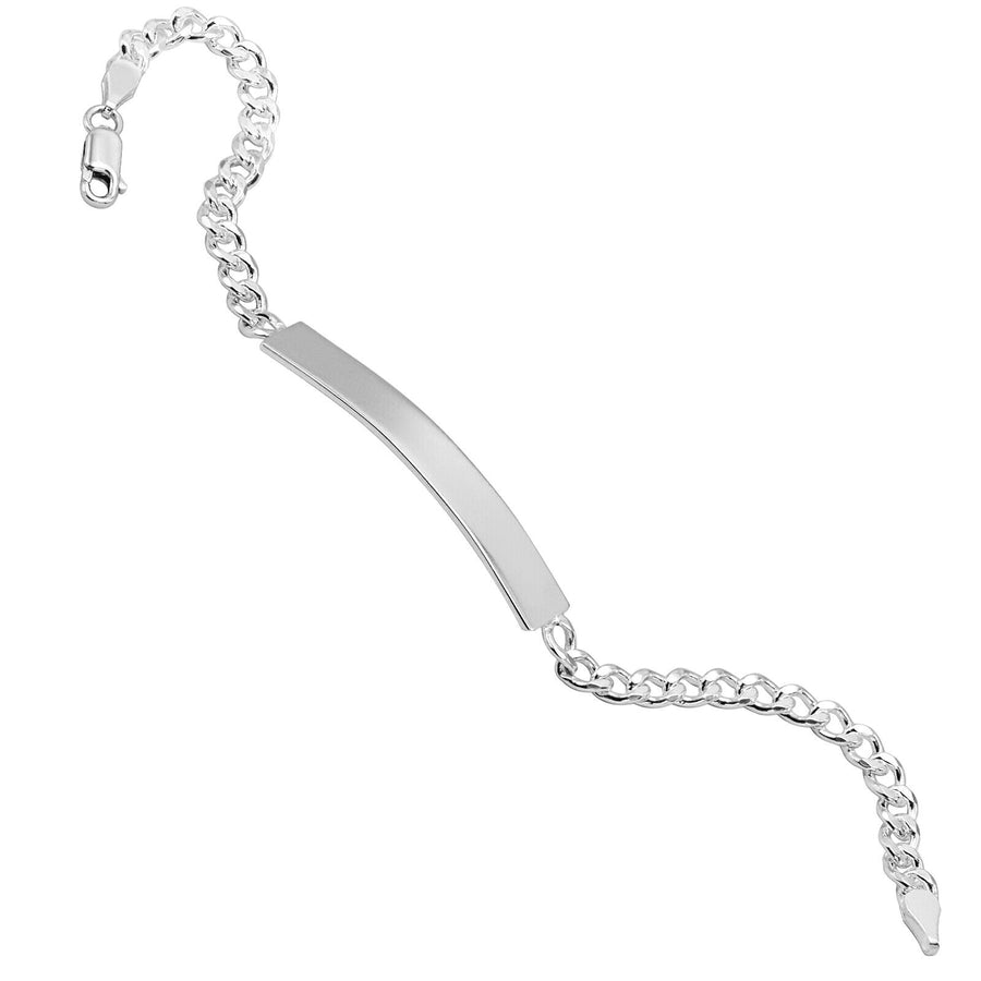 925 Pure Solid Sterling Silver 5 mm Link Curb Chain ID Plate Bracelet 8 Inches