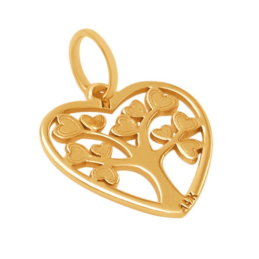 14k Pure Solid Yellow Gold Tree of Hearts Laser Cut Delicate Small Charm Pendant
