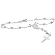 925 Solid Pure Sterling Silver Rosary Cross Virgin Mary Prayer Bracelet 7 Inches