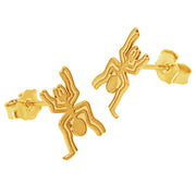14k Solid Yellow Fine Gold Nazca Line Spider World Wonder Geoglyph Stud Earrings