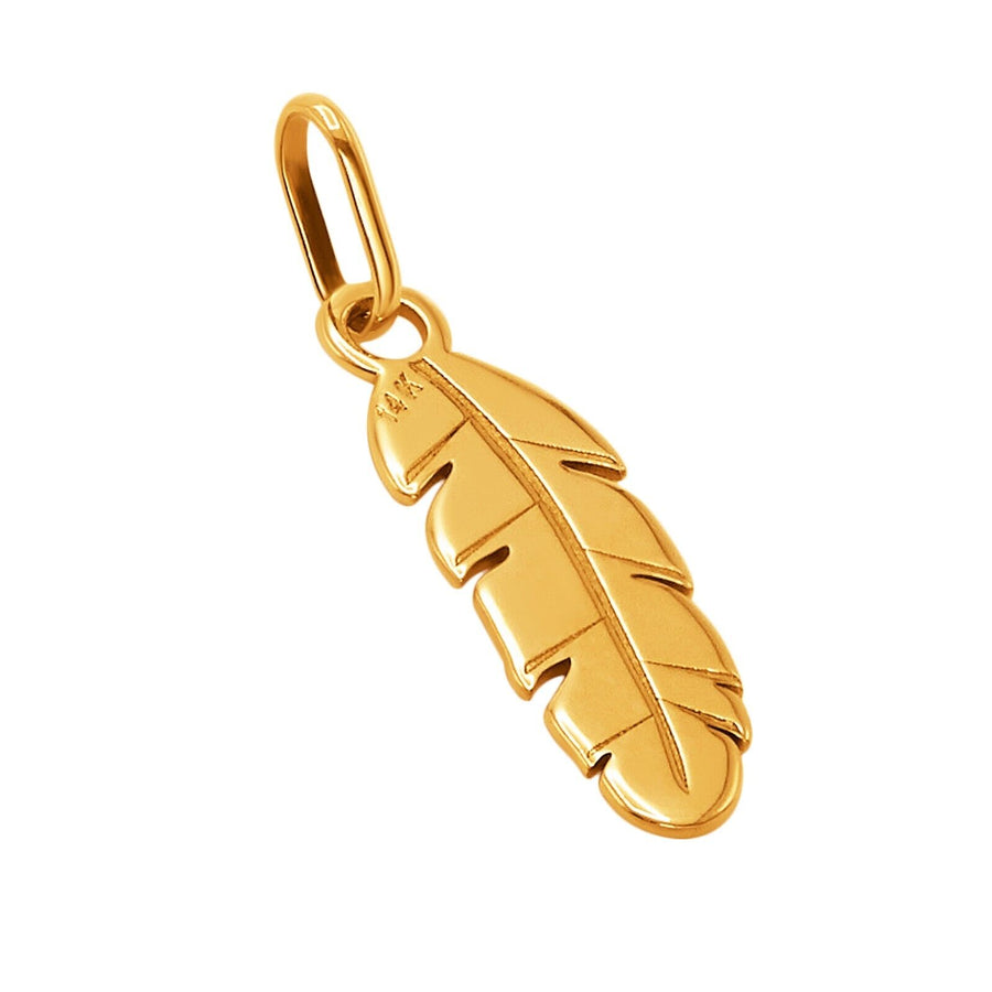 14k Pure Solid Yellow Gold Feather Beautiful Delicate Designer Charm Pendant