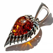 925 Solid Pure Sterling Silver Honey Baltic Amber Modern Beautiful Heart Pendant