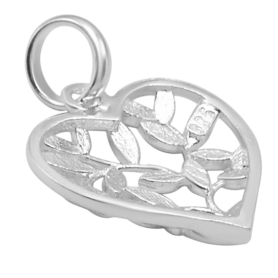 925 Solid Pure Sterling Silver Shiny Delicate Beautiful Heart Leaves Small Charm
