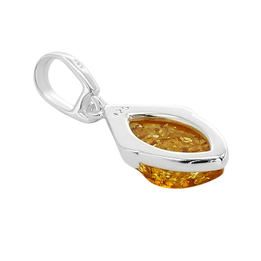 925 Solid Pure Sterling Silver Lemon Baltic Amber Designer Marquise Nice Pendant