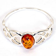 925 Solid Sterling Silver Honey Baltic Amber Oval Classic Beautiful Celtic Ring