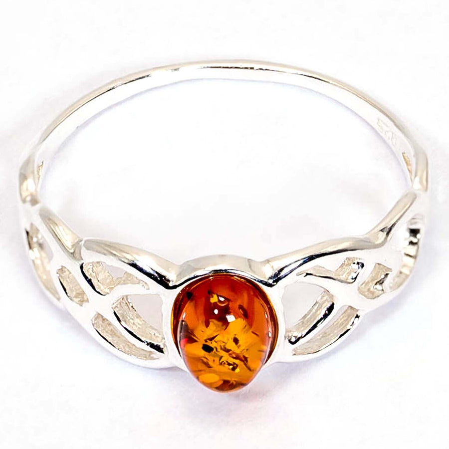 925 Solid Sterling Silver Honey Baltic Amber Oval Classic Beautiful Celtic Ring