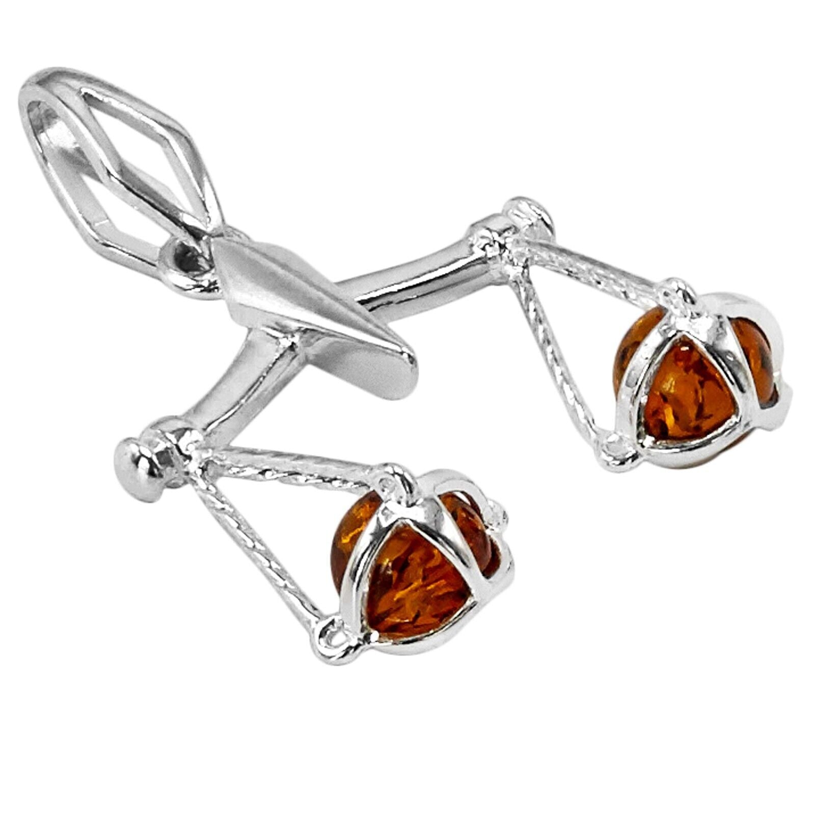 925 Solid Pure Sterling Silver Honey Baltic Amber Scales Of Justice Nice Pendant