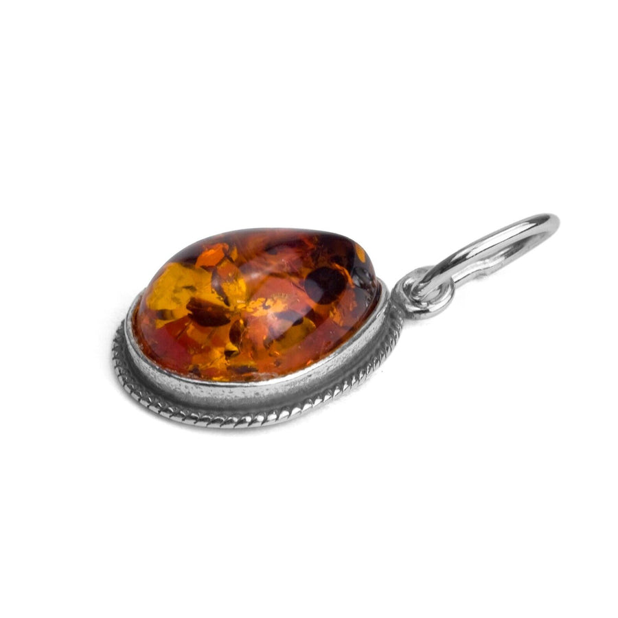 925 Solid Sterling Silver Honey Baltic Amber Filigree Beautiful Drop Pendant