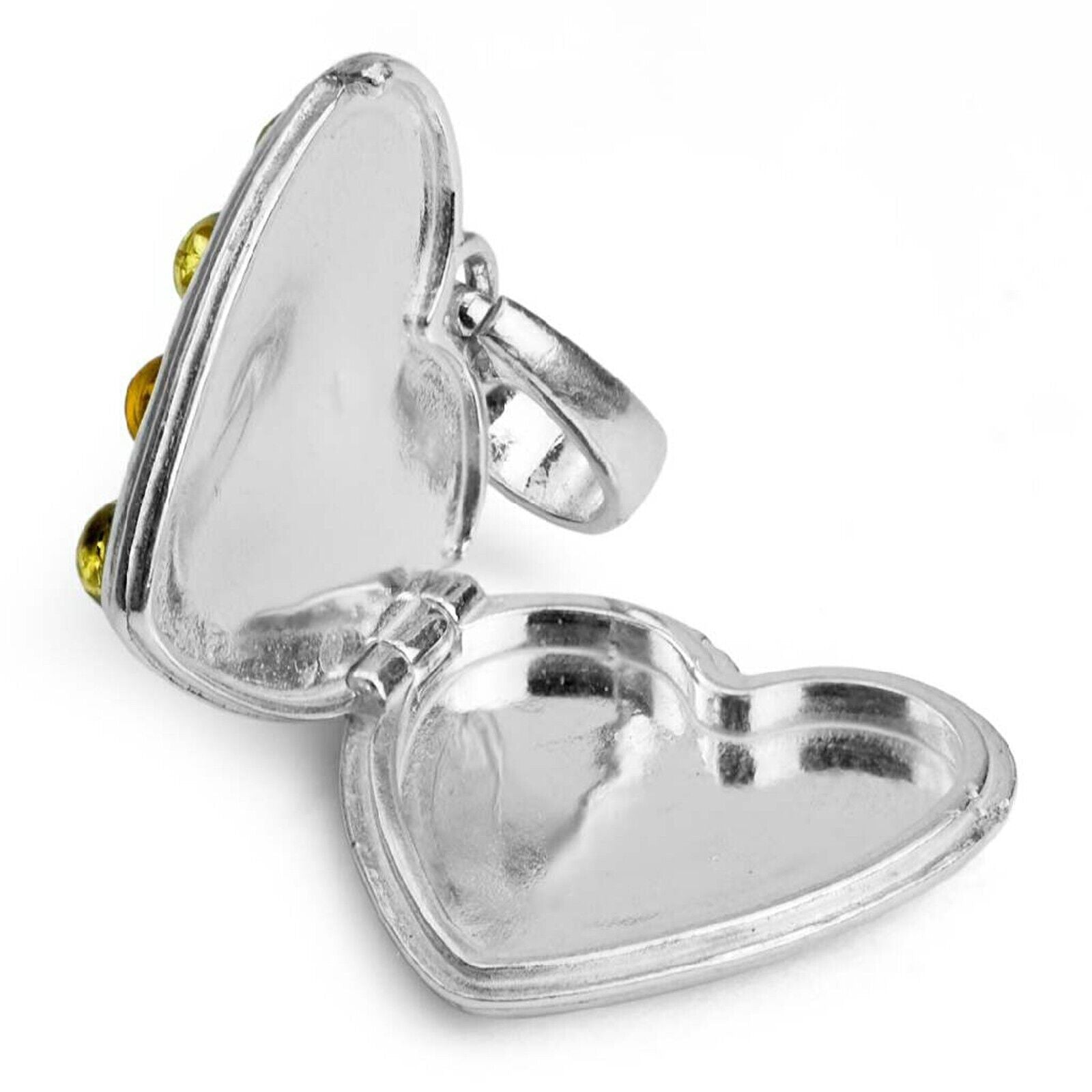 925 Solid Sterling Silver Baltic Multicolor Amber Heart Love Locket Nice Pendant