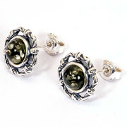 925 Solid Sterling Silver Green Baltic Amber Round Classic Pretty Stud Earrings