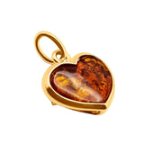 14k Pure Solid Yellow Gold Honey Baltic Amber Small Delicate Heart Charm Pendant