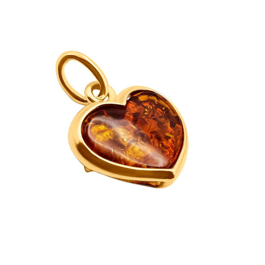 14k Pure Solid Yellow Gold Honey Baltic Amber Small Delicate Heart Charm Pendant