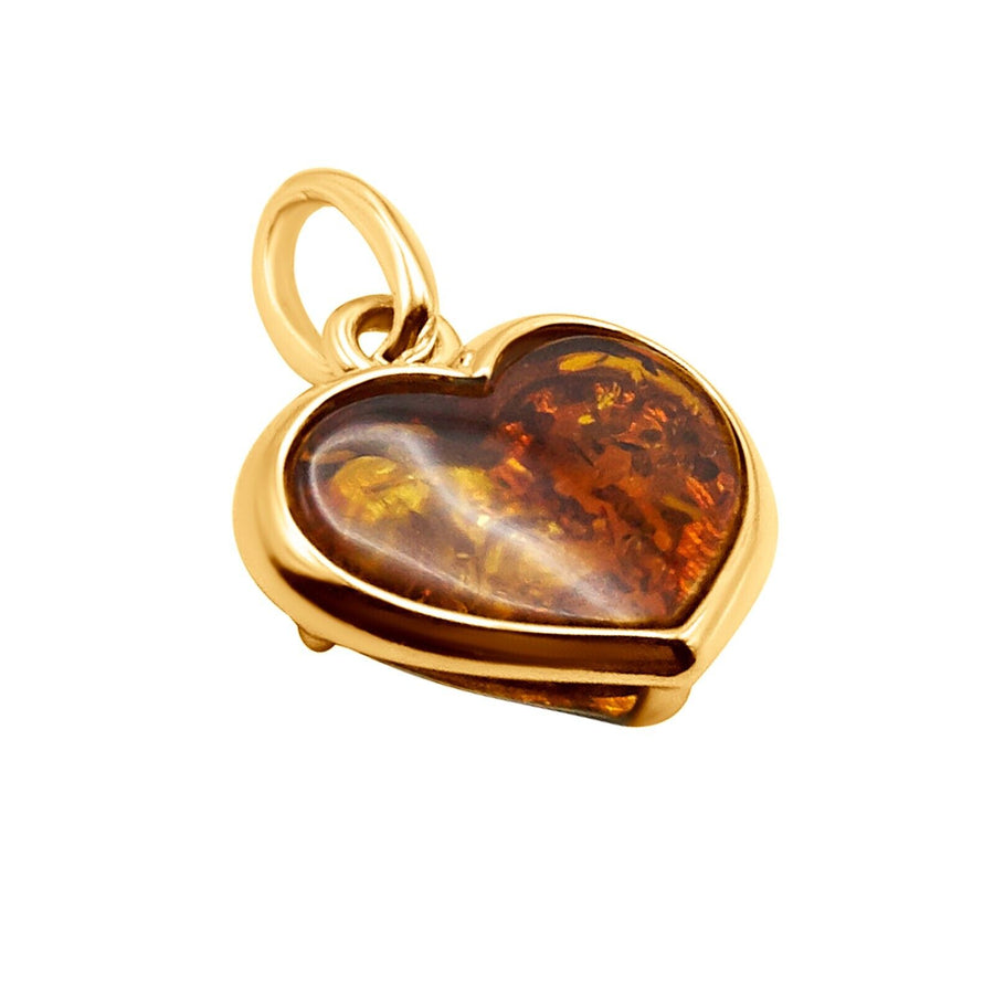14k Pure Solid Yellow Gold Honey Baltic Amber Small Delicate Heart Charm Pendant