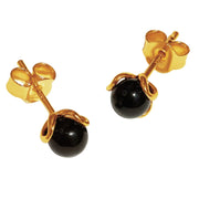 925 Gold Plated Sterling Silver Red Baltic Amber Designer Flower Stud Earrings