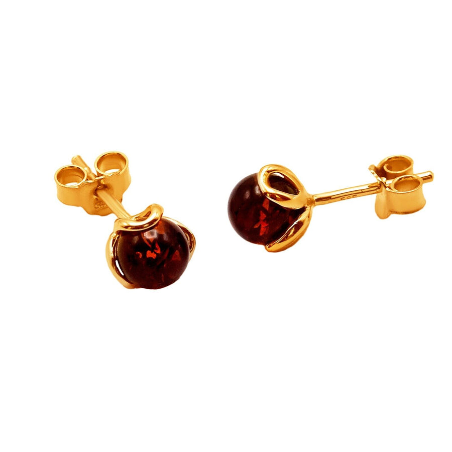 14k Pure Solid Yellow Gold Honey Baltic Amber Flower Designer Small Stud Earring