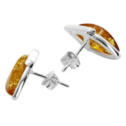 925 Solid Pure Sterling Silver Lemon Baltic Amber Marquise Stud Pretty Earrings