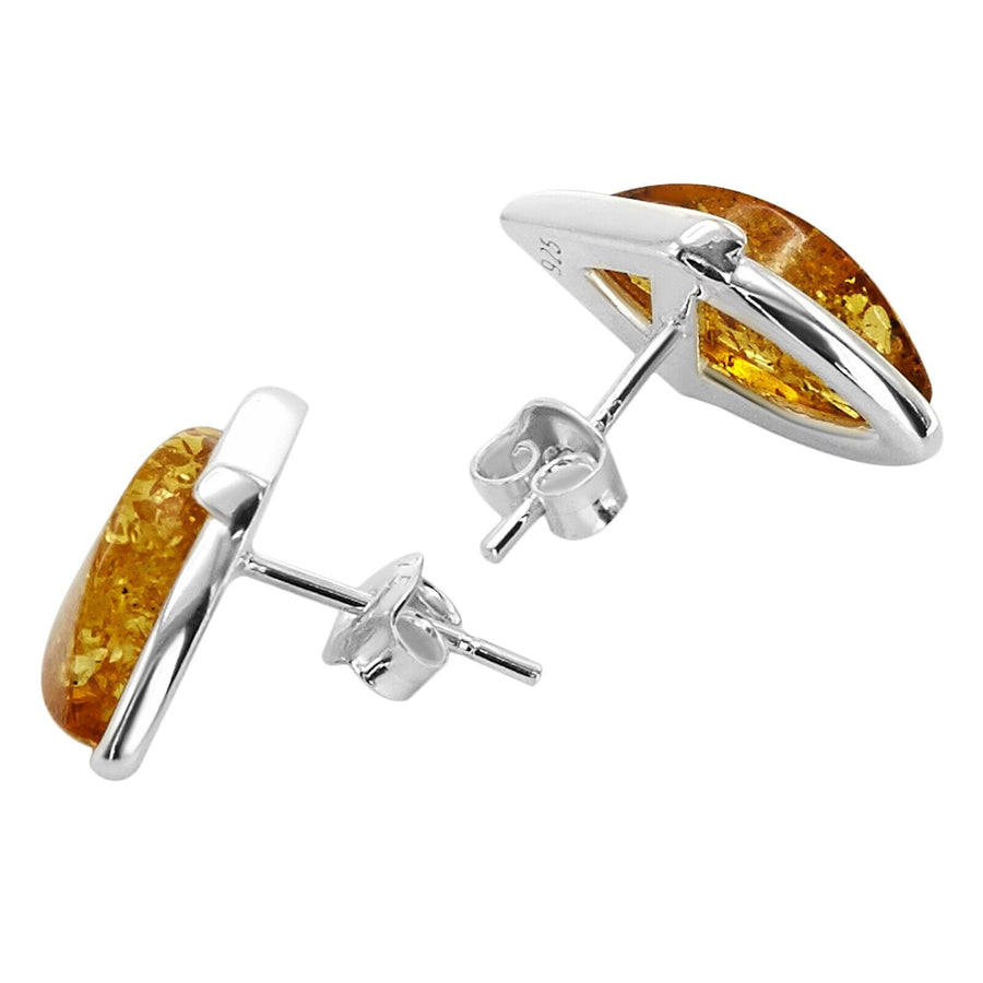 925 Solid Pure Sterling Silver Lemon Baltic Amber Marquise Stud Pretty Earrings