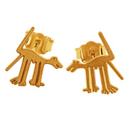 14k Solid Yellow Fine Gold Nazca Line Dog World Wonder Geoglyph Stud Earrings