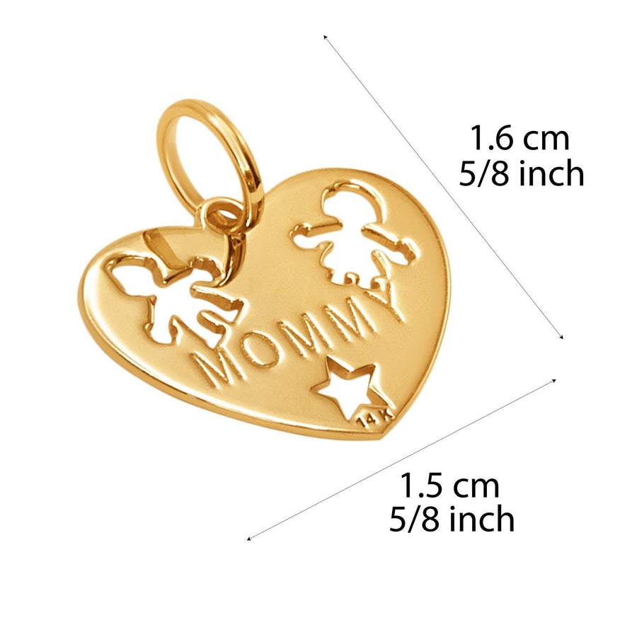 14k Pure Solid Yellow Gold Son Daughter Mommy Family Heart Star Charm Pendant