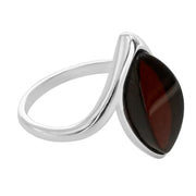 925 Solid Sterling Silver Dark Red Baltic Amber Marquise Designer Classic Ring