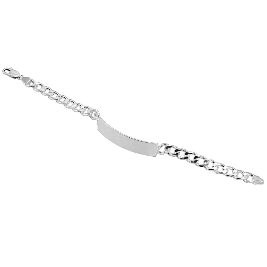 925 Pure Solid Sterling Silver 8 mm Link Curb Chain ID Plate Bracelet 9 Inches