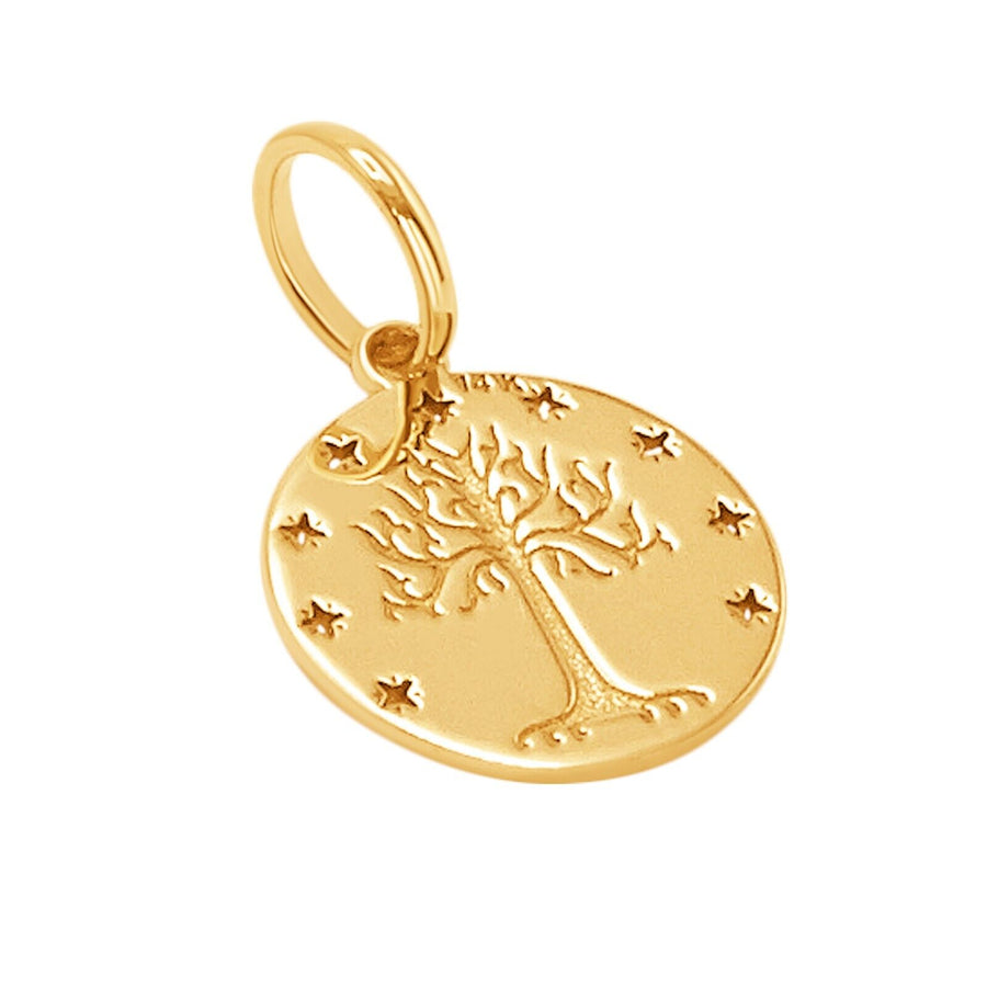 10k Pure Solid Yellow Gold Tree of Life Stars Round Delicate Small Charm Pendant