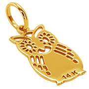 14k Solid Yellow Fine Gold Owl Wisdom Luck Gorgeous Delicate Small Charm Pendant