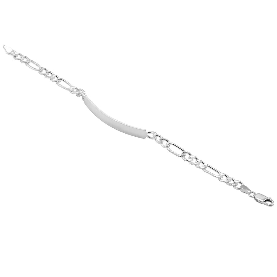 925 Pure Solid Sterling Silver 6 mm Figaro Nice Chain ID Plate Bracelet 9 Inches