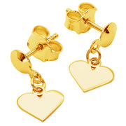 14k Solid Yellow Fine Gold Heart Love Beautiful Delicate Small Dangle Earrings