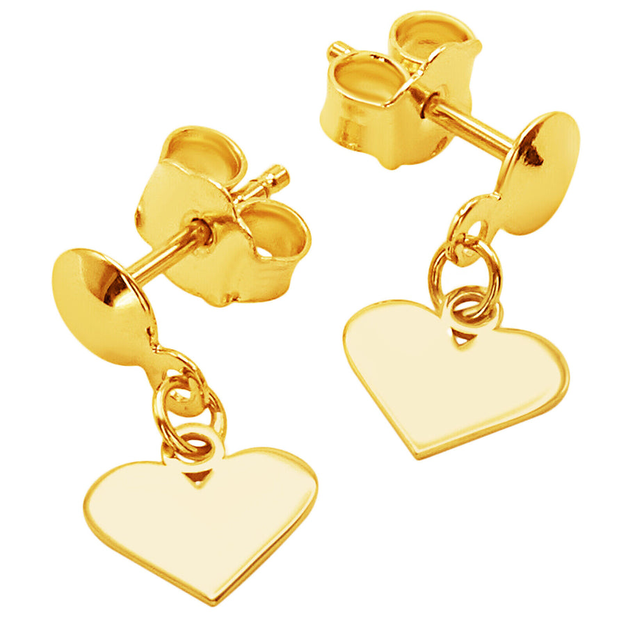 14k Solid Yellow Fine Gold Heart Love Beautiful Delicate Small Dangle Earrings