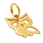 14k Solid Yellow Fine Gold Owl Wisdom Luck Gorgeous Delicate Small Charm Pendant
