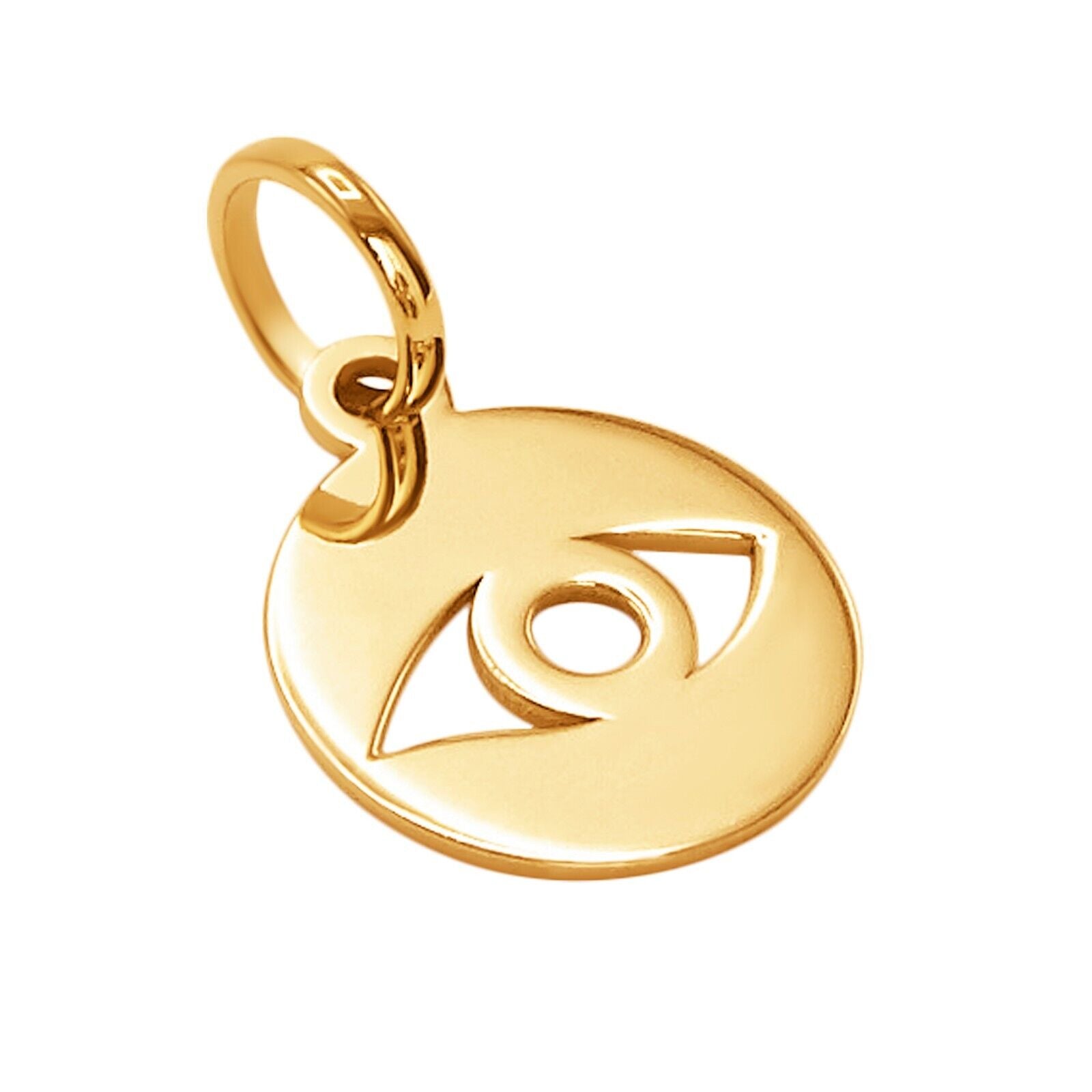 14k Pure Solid Yellow Gold Eye Symbol Laser Cut Delicate Beautiful Charm Pendant