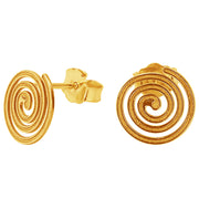14k Solid Yellow Fine Gold Nazca Line Spiral World Wonder Geoglyph Stud Earrings