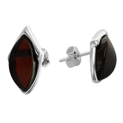 925 Solid Sterling Silver Dark Red Baltic Amber Marquise Stud Pretty Earrings