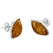 925 Solid Pure Sterling Silver Lemon Baltic Amber Marquise Stud Pretty Earrings