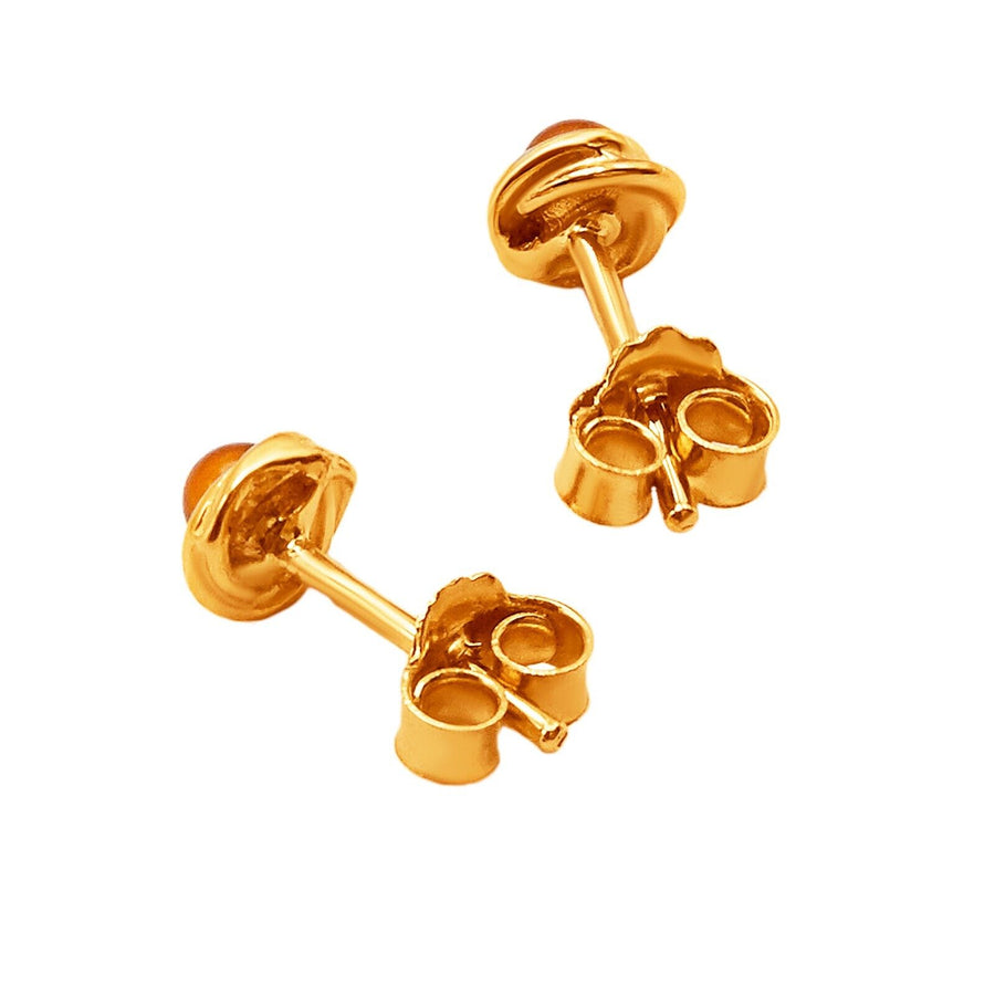 14k Pure Solid Yellow Gold Honey Baltic Amber Round Nice Small Stud Earrings