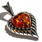 925 Solid Pure Sterling Silver Honey Baltic Amber Modern Beautiful Heart Pendant