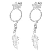 925 Solid Pure Sterling Silver Feather Star Designer Shiny Pretty Cool Earrings