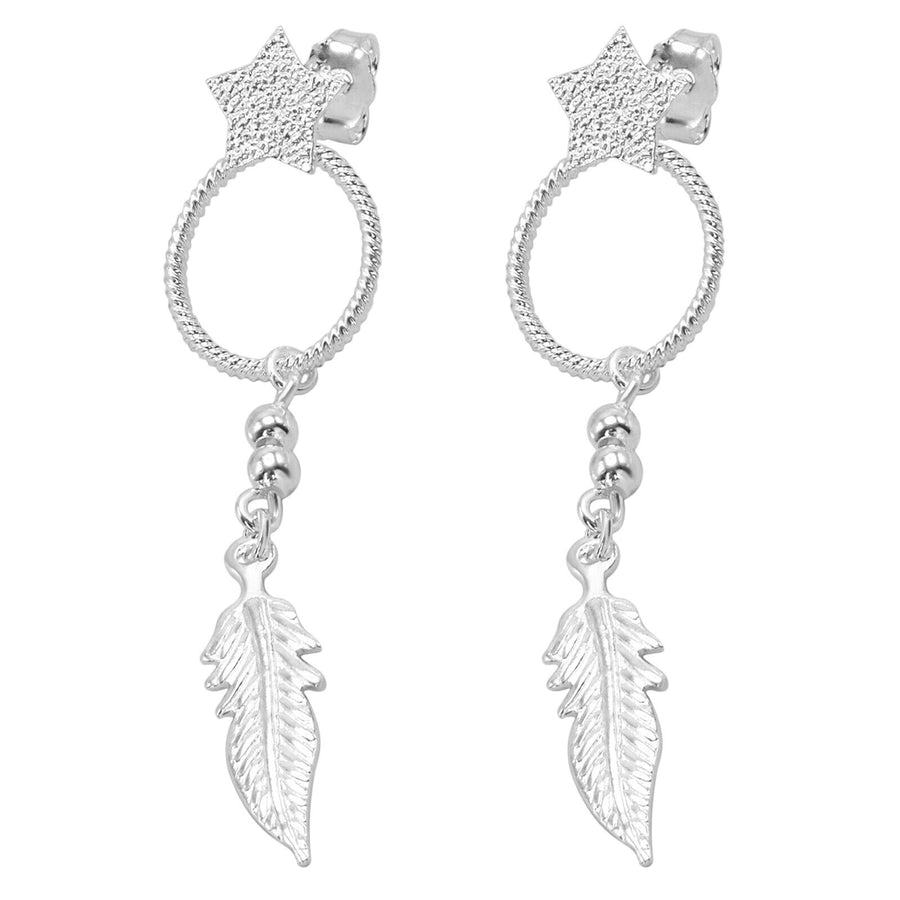 925 Solid Pure Sterling Silver Feather Star Designer Shiny Pretty Cool Earrings