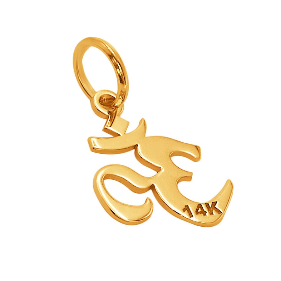 14k Pure Solid Yellow Gold Om Aum Sound Religious Symbol Delicate Charm Pendant
