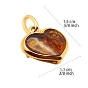 14k Pure Solid Yellow Gold Honey Baltic Amber Small Delicate Heart Charm Pendant