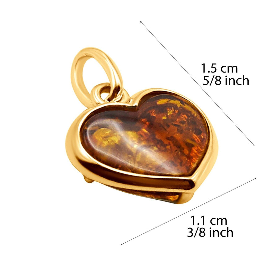 14k Pure Solid Yellow Gold Honey Baltic Amber Small Delicate Heart Charm Pendant