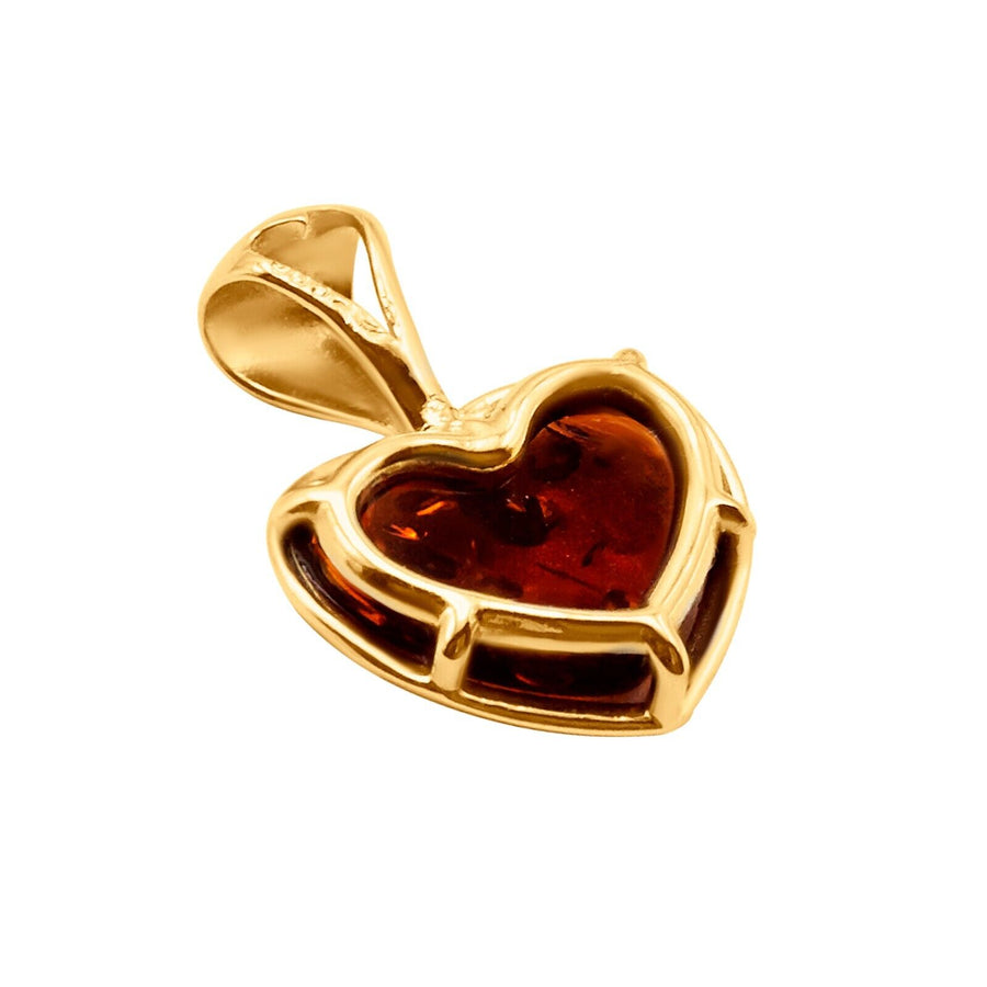 14k Pure Solid Yellow Gold Honey Baltic Amber Medium Pretty Heart Slider Pendant