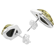 925 Solid Pure Sterling Silver Green Baltic Amber Marquise Stud Pretty Earrings