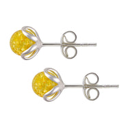 925 Solid Pure Sterling Silver Lemon Baltic Amber Designer Flower Stud Earrings