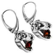 925 Solid Pure Sterling Silver Honey Baltic Amber Jurassic Park T-Rex Earrings