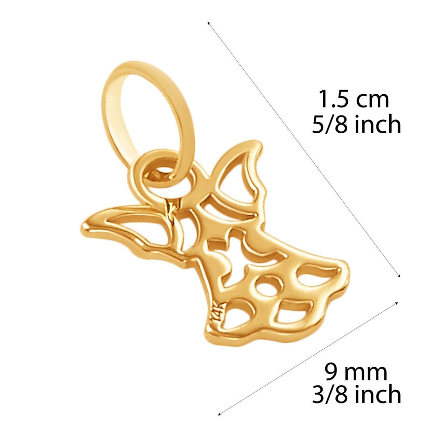 14k Solid Yellow Gold Angel Wings Laser Cut Delicate Beautiful Charm Pendant