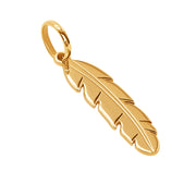 14k Pure Solid Yellow Gold Feather Beautiful Delicate Designer Charm Pendant