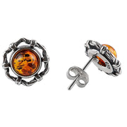 925 Solid Sterling Silver Honey Baltic Amber Round Classic Pretty Stud Earrings