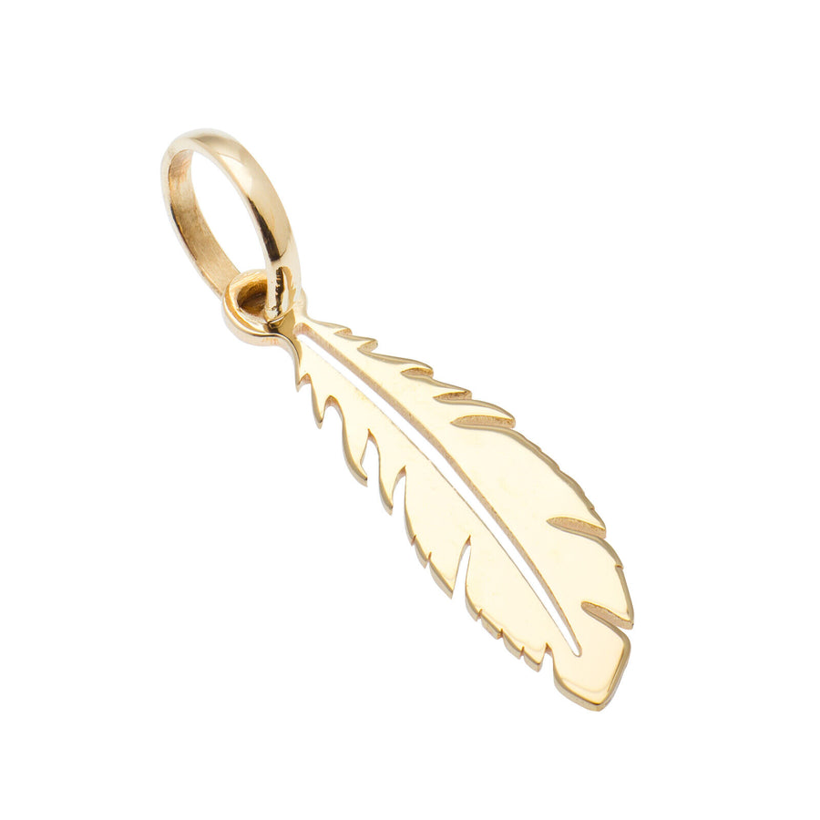 10k Pure Solid Yellow Gold Feather Beautiful Delicate Designer Charm Pendant